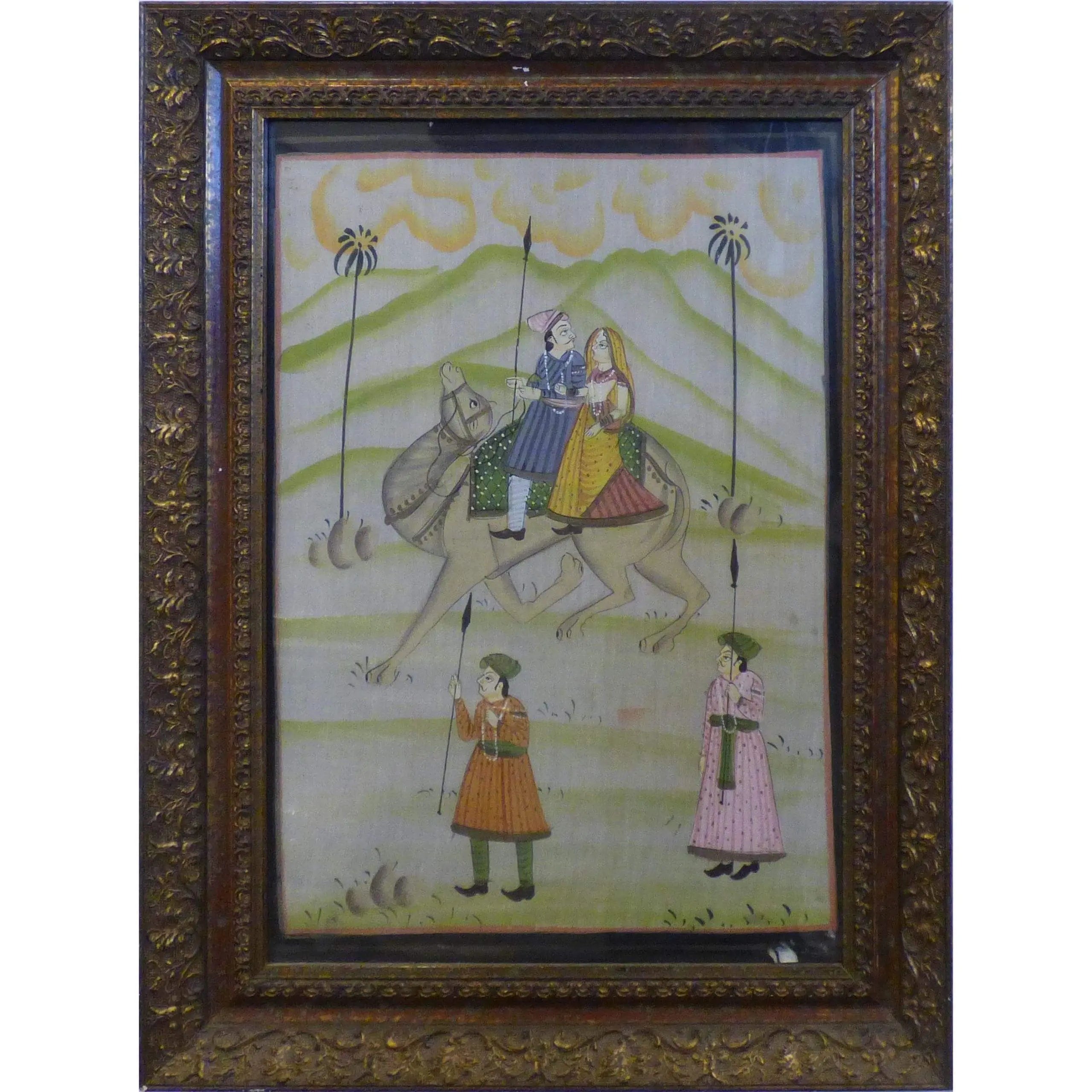 One Of The Kind High-Quality Traditional Fine Art Of Indian Painting On Silk 16" X 21" Abcp-15